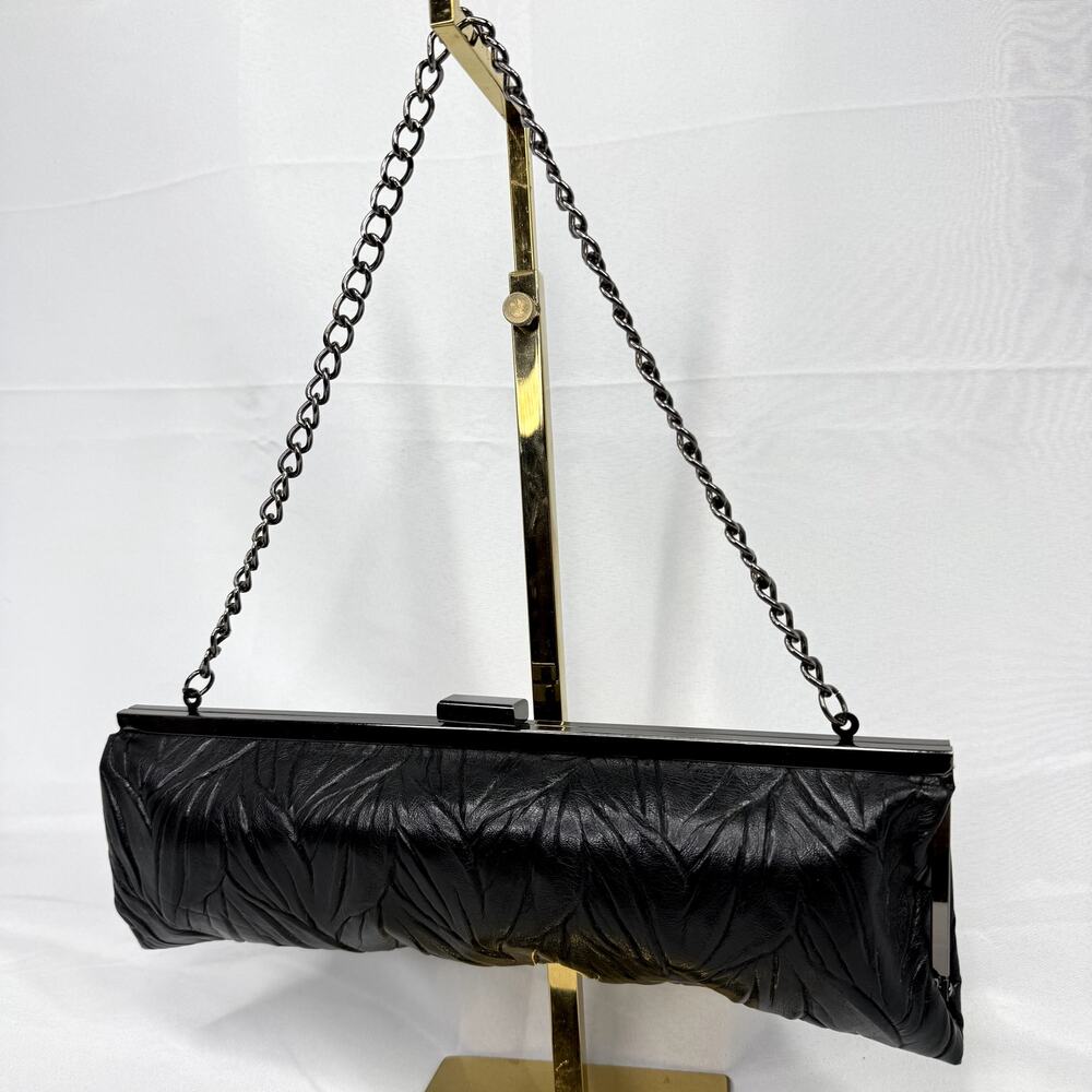 Vintage Jessica McClintock Black Ruched Evening Clutch Hidden Chain Bag